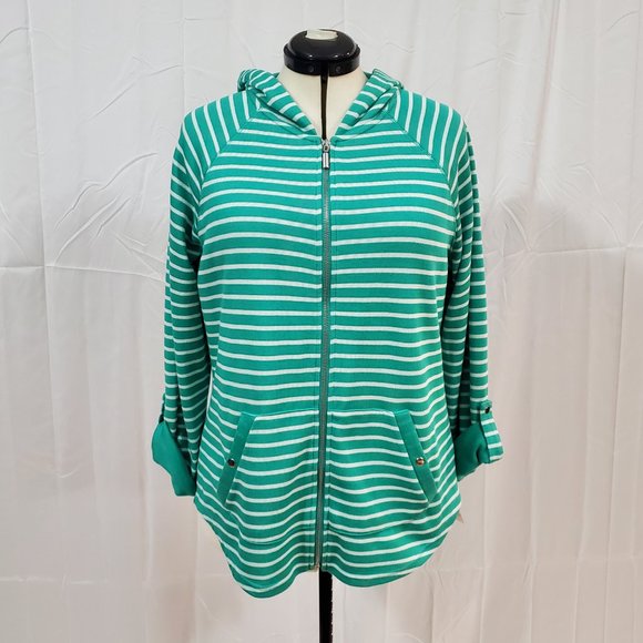 Style & Co. Tops - NWT Women's XL Hoodie Style & Co Sport Green White Stripe Zip Snap Pocket Sleeve